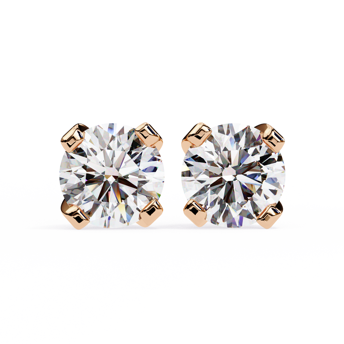 LGD Solitaire Ear Studs Round Stone (2.58ct Pair) In 14K Gold