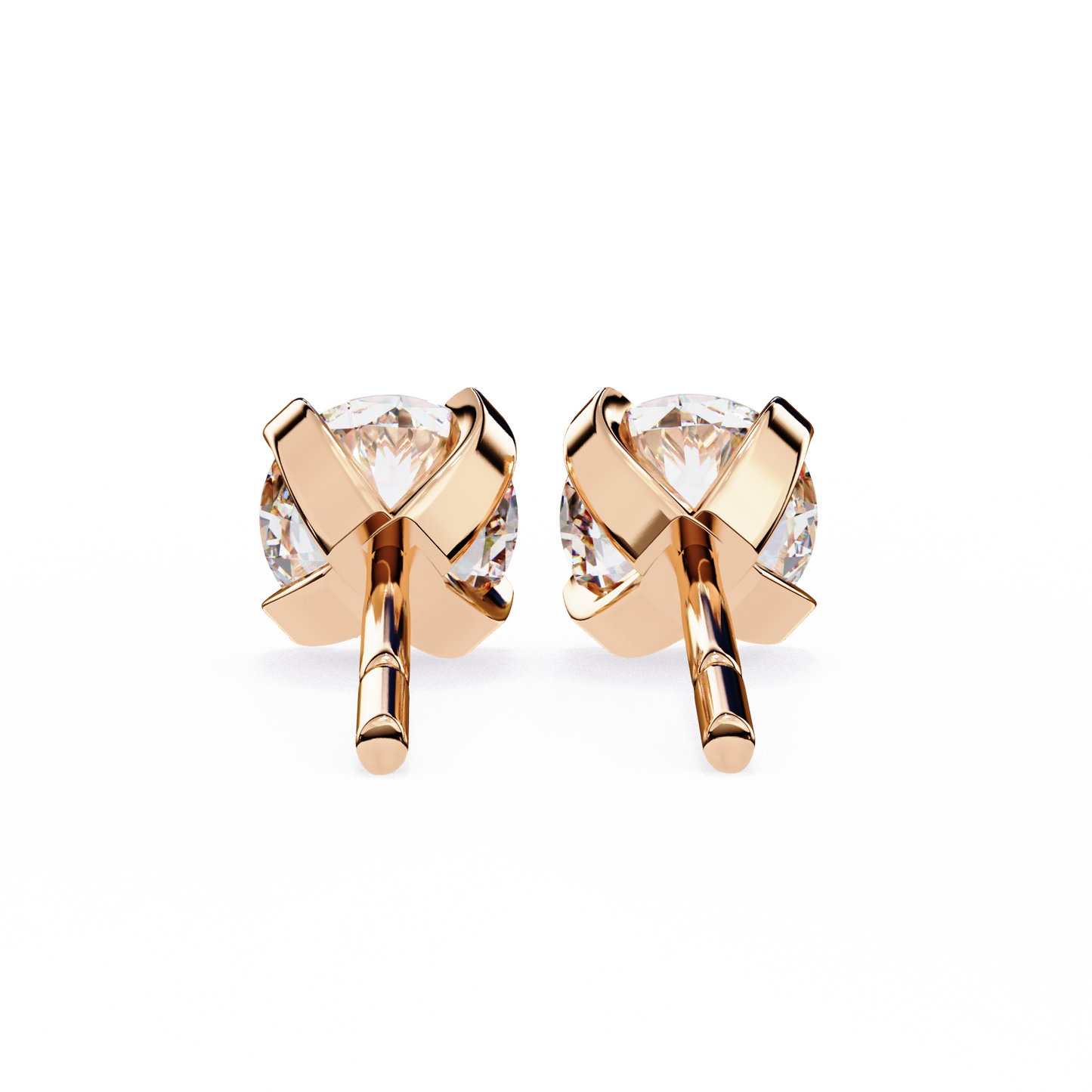 LGD Solitaire Ear Studs Round Stone (2.58ct Pair) In 14K Gold