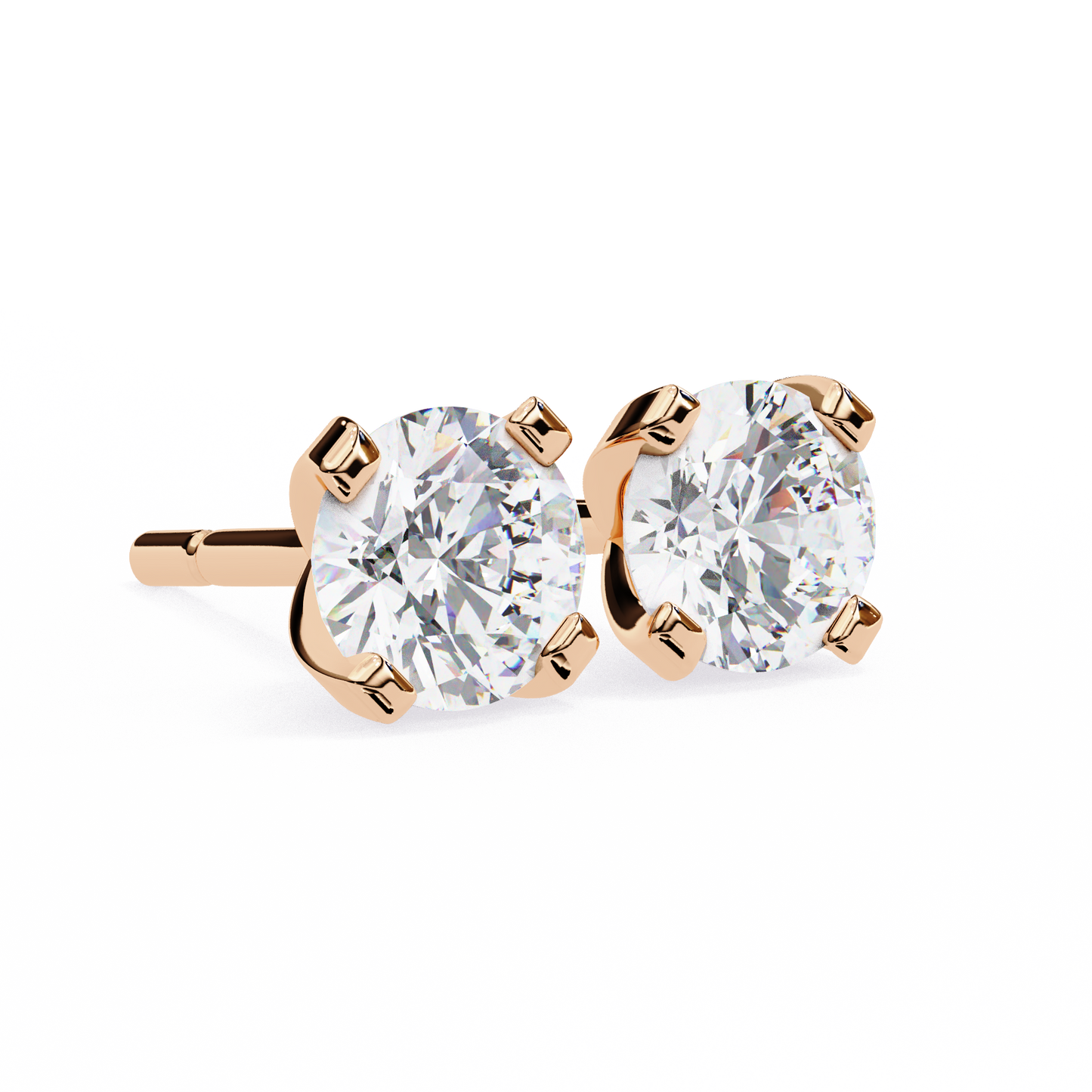 LGD Solitaire Ear Studs Round Stone (2.58ct Pair) In 14K Gold