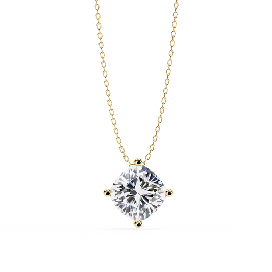 Lab Grown Diamond Solitaire Pendant Cushion Square Stone (2.32ct) In 14K Gold Without Chain