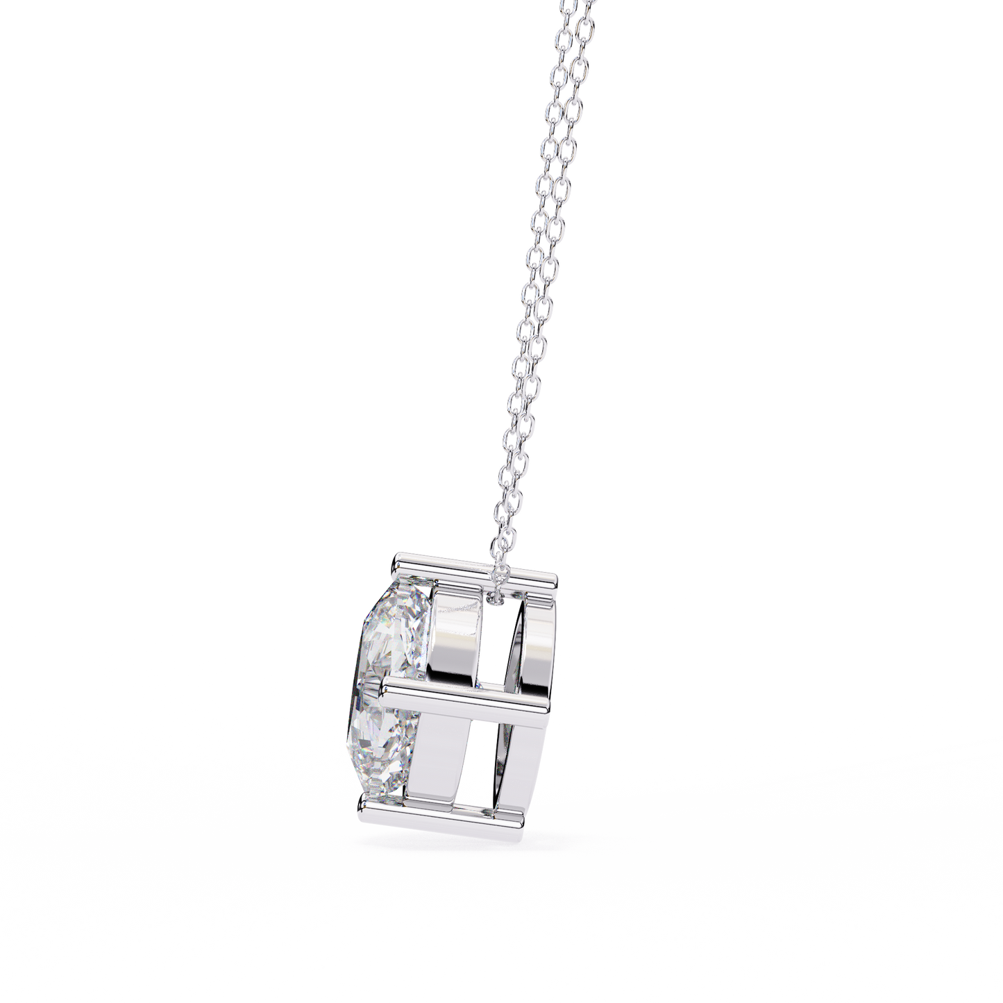 Lab Grown Diamond Solitaire Pendant Cushion Square Stone (2.32ct) In 14K Gold Without Chain