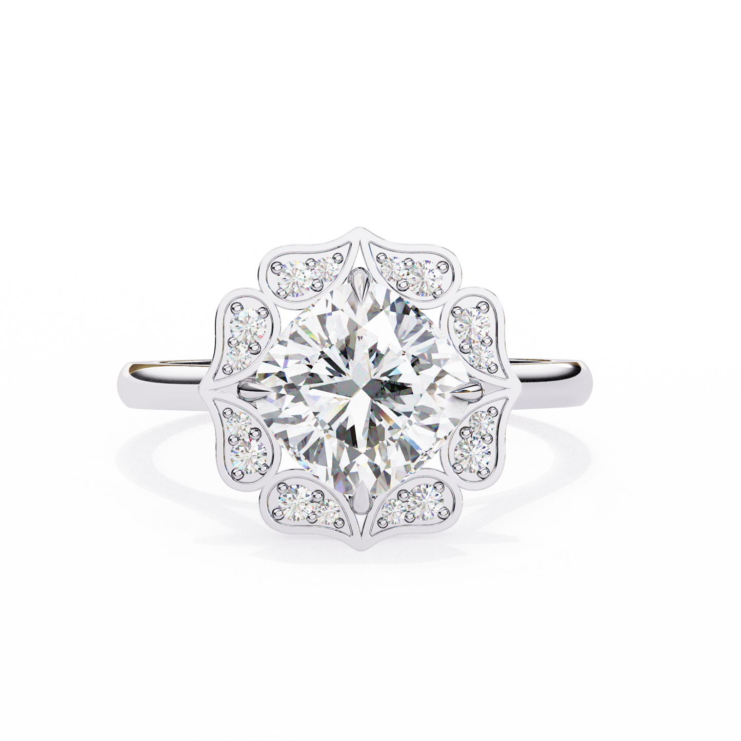 LGD Solitaire Ring Cushion Stone (3.52ct) In 14K Gold