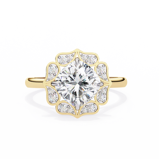 LGD Solitaire Ring Cushion Stone (3.52ct) In 14K Gold