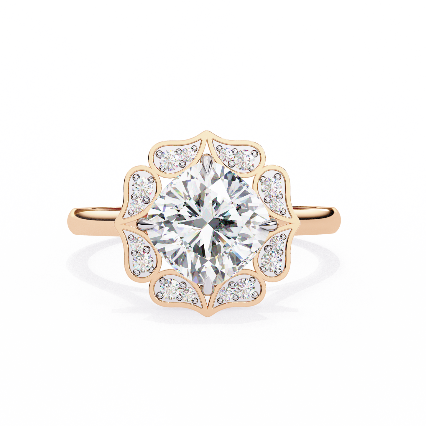 LGD Solitaire Ring Cushion Stone (3.52ct) In 14K Gold