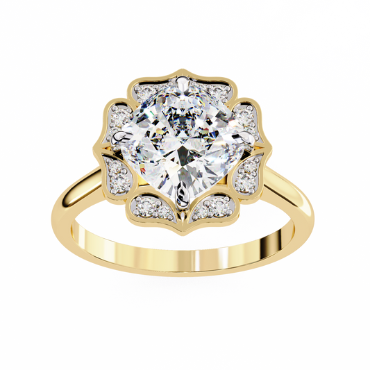 LGD Solitaire Ring Cushion Stone (3.52ct) In 14K Gold