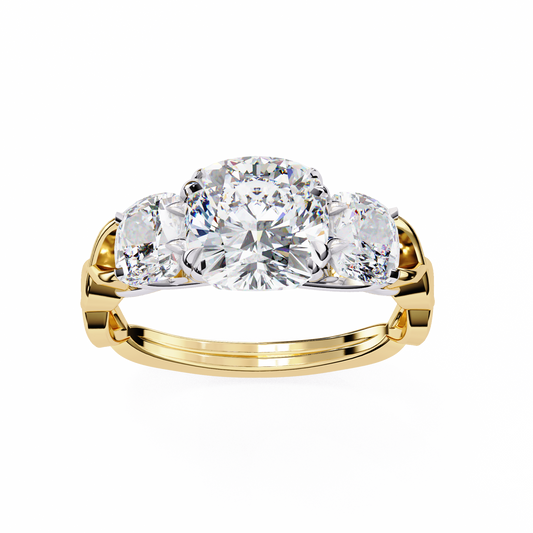 LGD Solitaire Ring Cushion Square (3.49ct) In 14K Gold