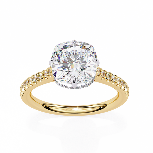 LGD Solitaire Ring Cushion Stone (3.42ct) In 14K Gold