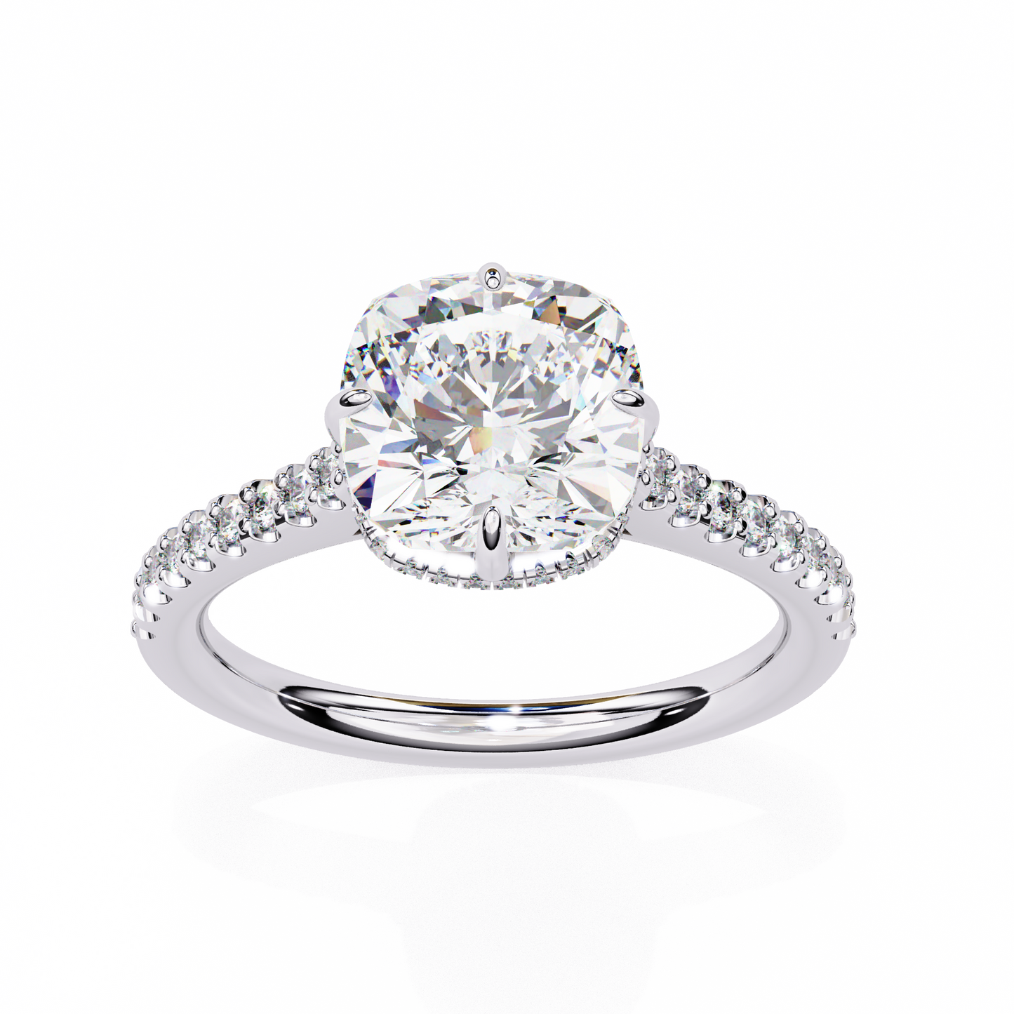 LGD Solitaire Ring Cushion Stone (3.42ct) In 14K Gold