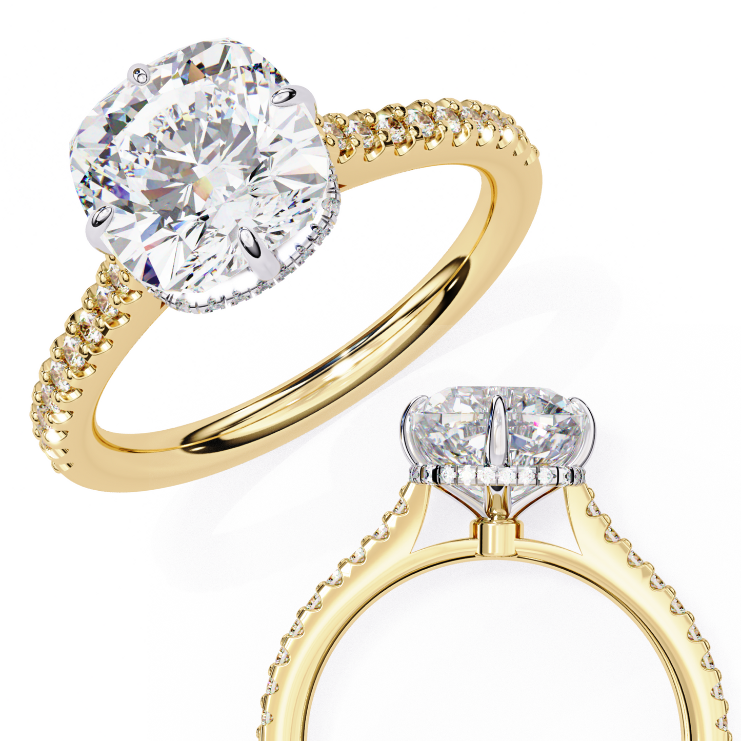 LGD Solitaire Ring Cushion Stone (3.42ct) In 14K Gold