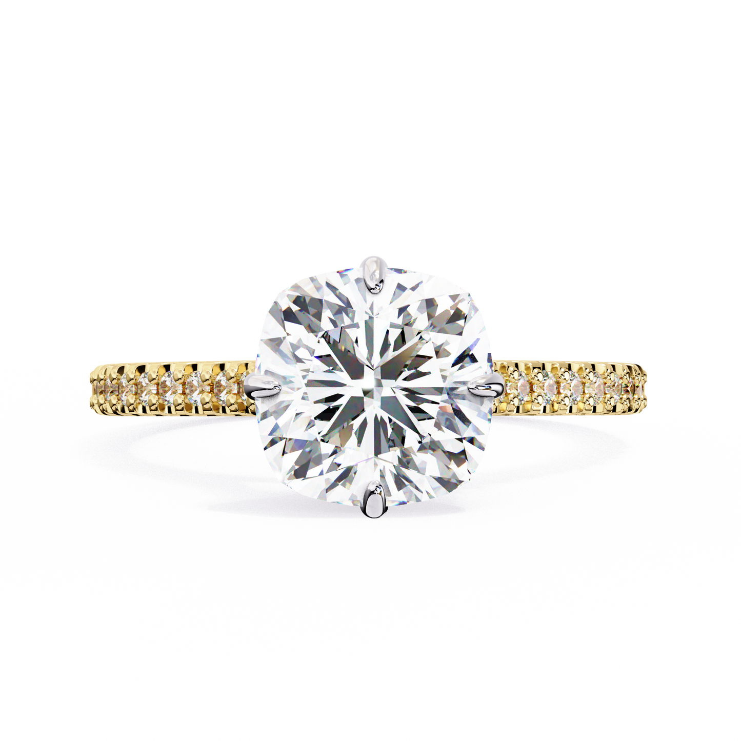 LGD Solitaire Ring Cushion Stone (3.42ct) In 14K Gold