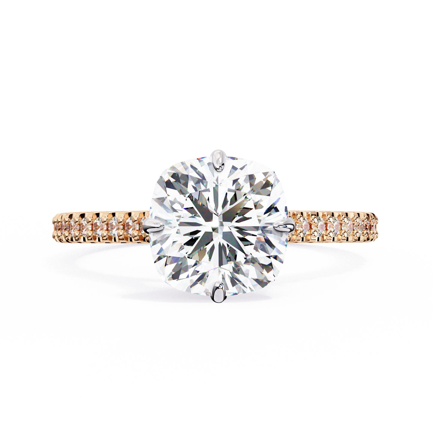 LGD Solitaire Ring Cushion Stone (3.42ct) In 14K Gold