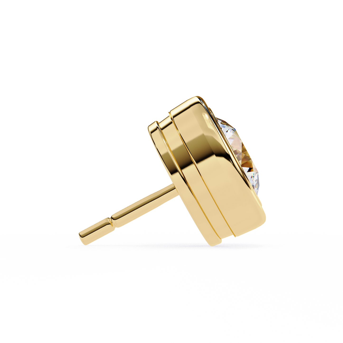 Lab Grown Ear Studs Round Stone In 14K Gold