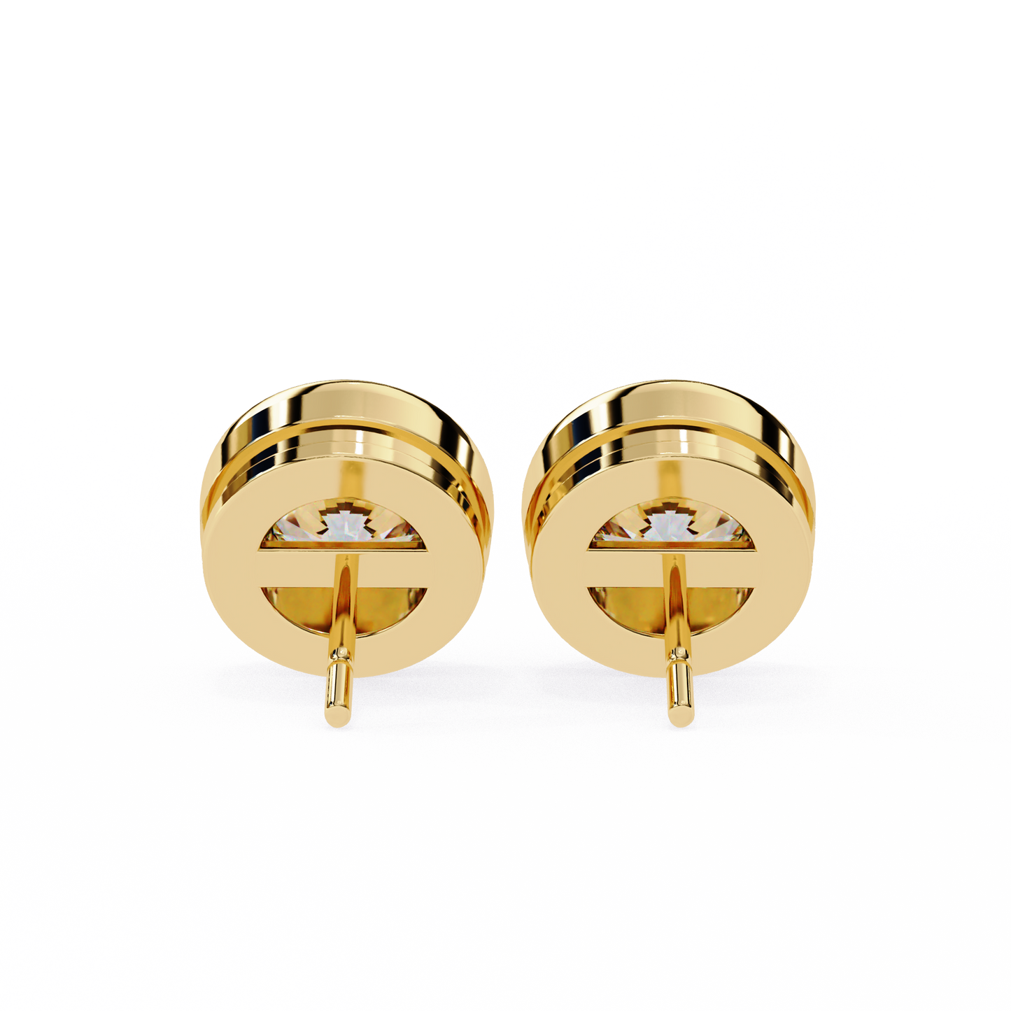 Lab Grown Ear Studs Round Stone In 14K Gold