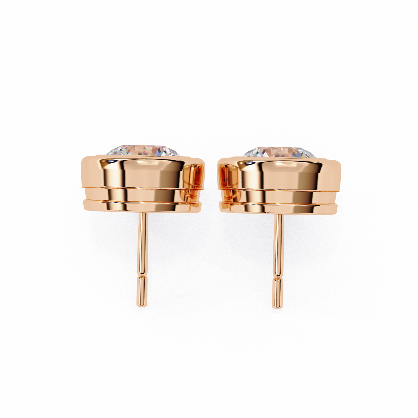 Lab Grown Ear Studs Round Stone In 14K Gold