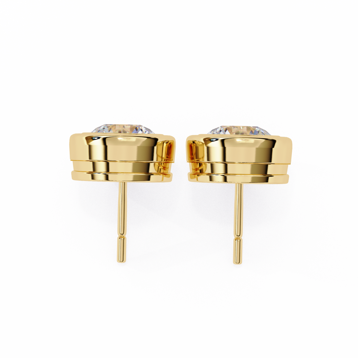 Lab Grown Ear Studs Round Stone In 14K Gold