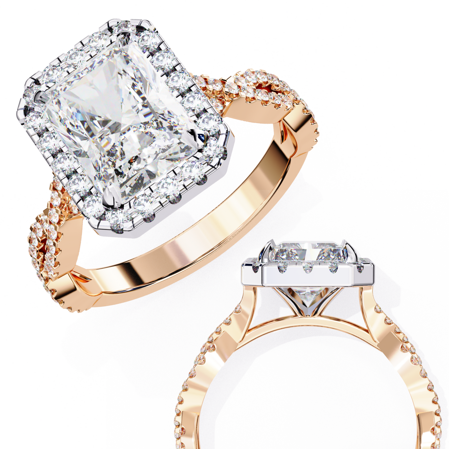 LGD Solitaire Ring Radiant Stone (3.45ct) In 14K Gold