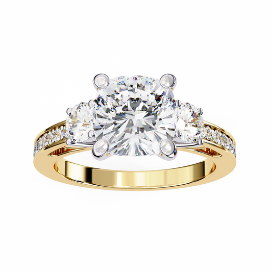 Lab Grown Diamond Solitaire Ring Cushion Square Stone (3.31ct) In 14K Gold