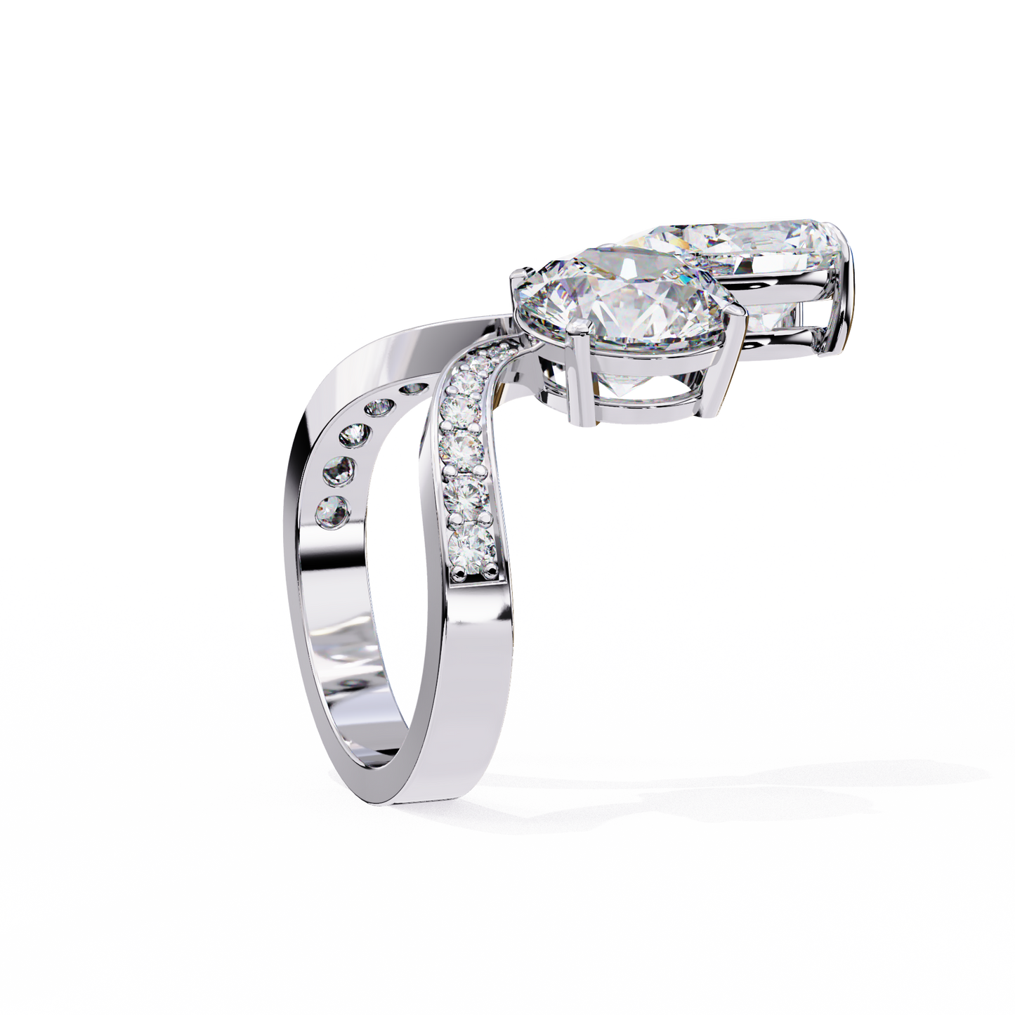 Lab Grown Diamond Solitaire Ring Pear(3.34ct) & Round Stone (3.17ct) In 14K Gold