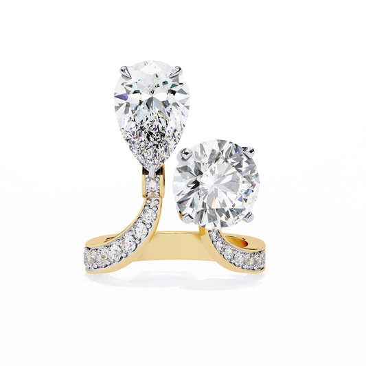Lab Grown Diamond Solitaire Ring Pear(3.34ct) & Round Stone (3.17ct) In 14K Gold