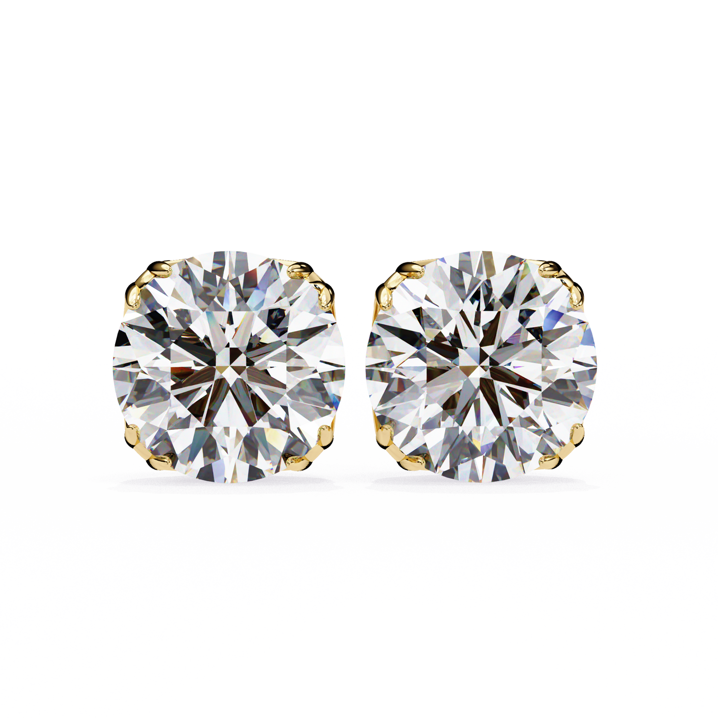 LGD Solitaire Ear Studs Round Stone (2.58ct Pair) In 14K Gold