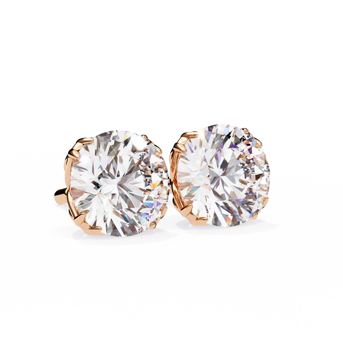 LGD Solitaire Ear Studs Round Stone (2.58ct Pair) In 14K Gold