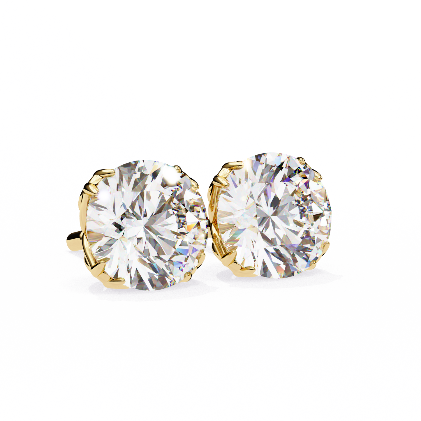 LGD Solitaire Ear Studs Round Stone (2.58ct Pair) In 14K Gold