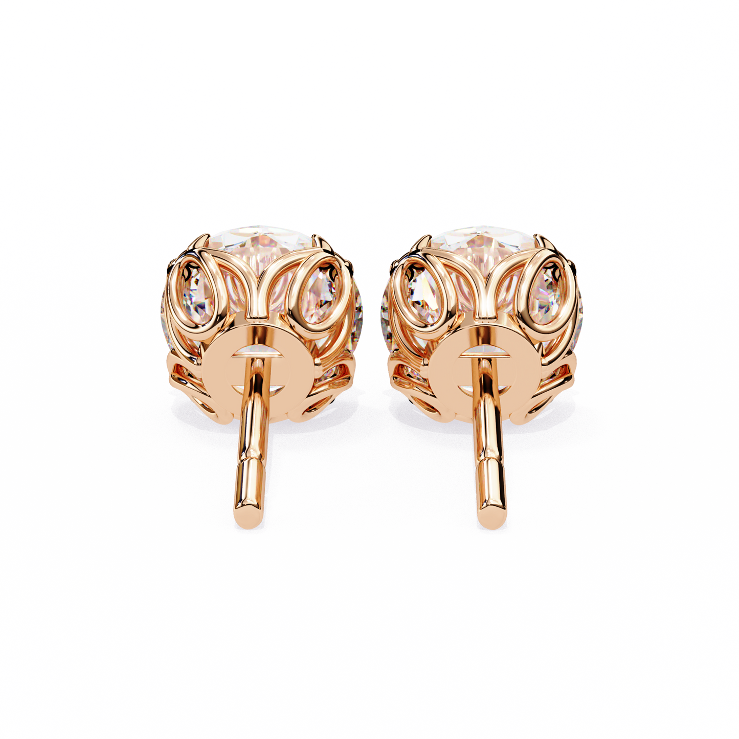 LGD Solitaire Ear Studs Round Stone (2.58ct Pair) In 14K Gold