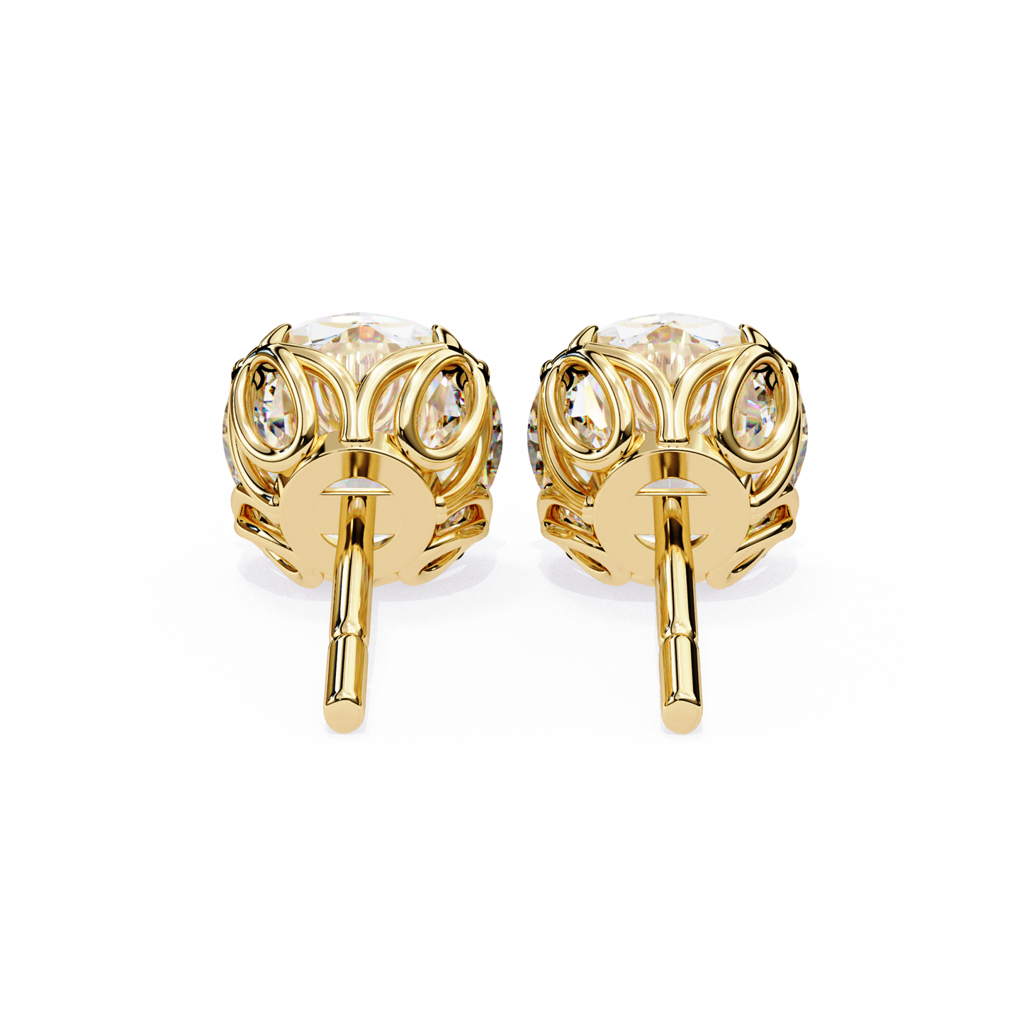LGD Solitaire Ear Studs Round Stone (2.58ct Pair) In 14K Gold