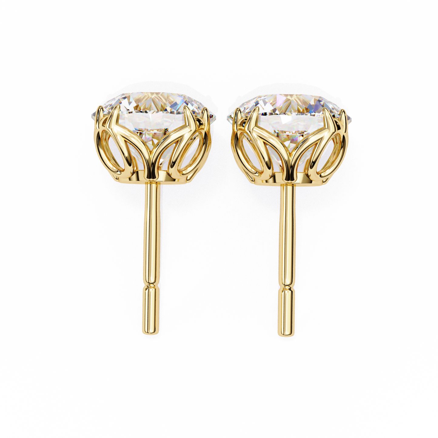LGD Solitaire Ear Studs Round Stone (2.58ct Pair) In 14K Gold