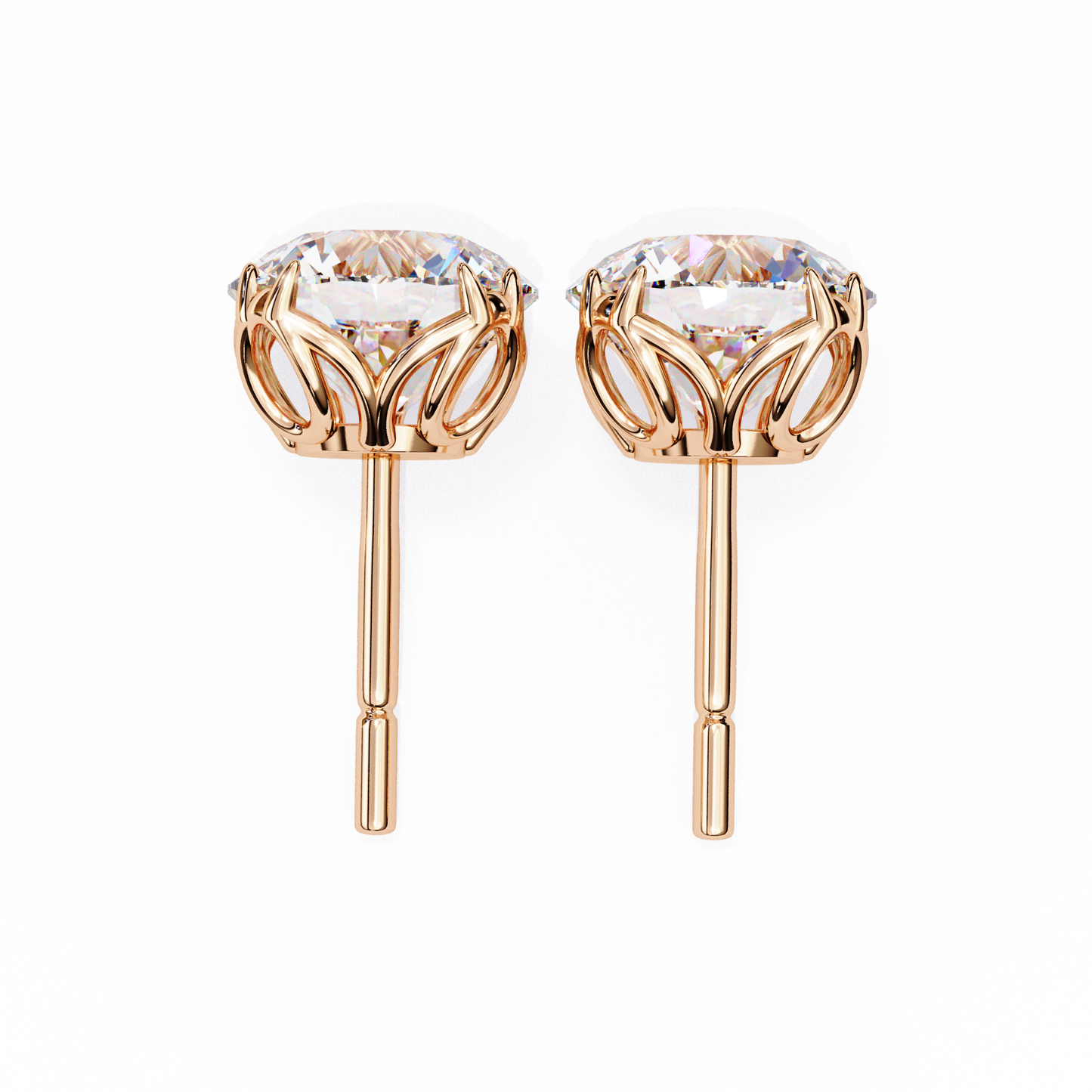 LGD Solitaire Ear Studs Round Stone (2.58ct Pair) In 14K Gold