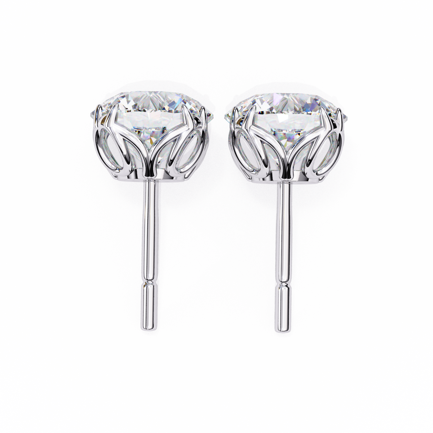 LGD Solitaire Ear Studs Round Stone (2.58ct Pair) In 14K Gold
