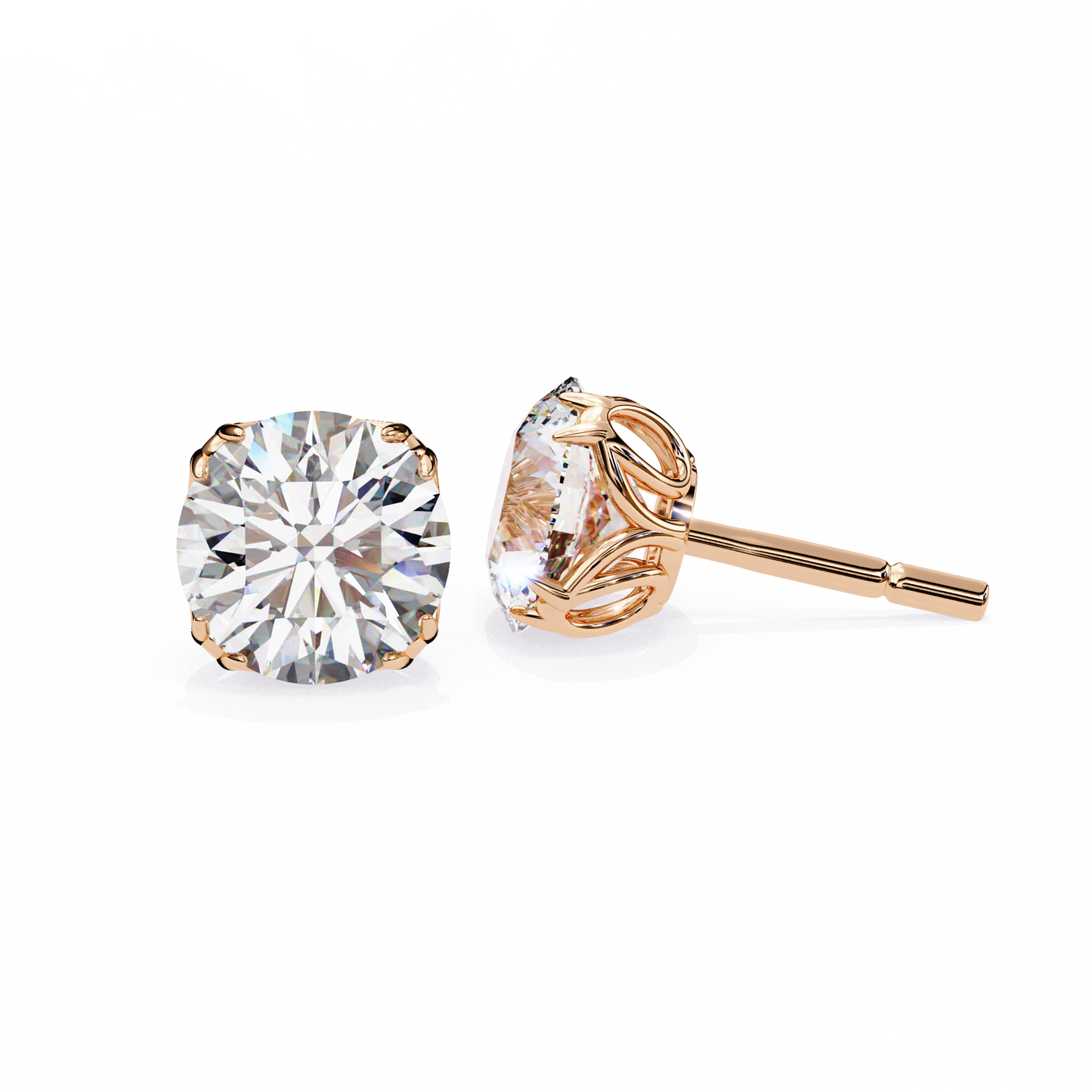 LGD Solitaire Ear Studs Round Stone (2.58ct Pair) In 14K Gold