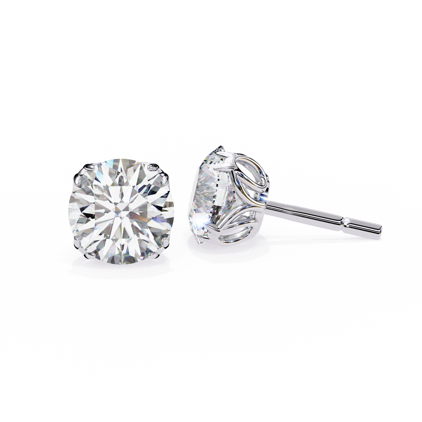 LGD Solitaire Ear Studs Round Stone (2.58ct Pair) In 14K Gold