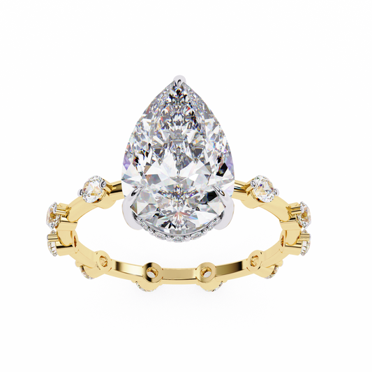 Lab Grown Diamond Solitaire Ring Pear Stone (3.55ct) In 14K Gold