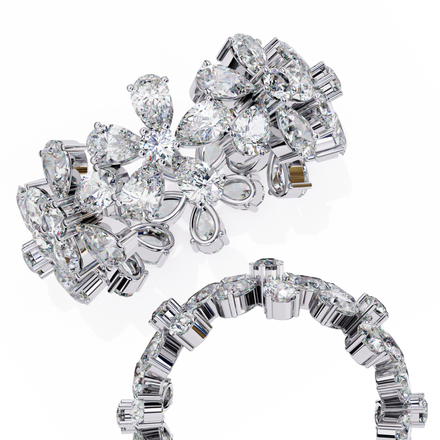 Lab Grown Diamond Solitaire Ring Pear & Round Stone (4.2ct) In 14K Gold