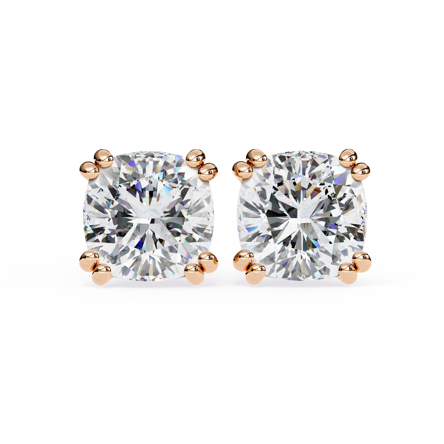 LGD Solitaire Ear Studs Cushion Square Stone (2.24ct) In 14K Gold