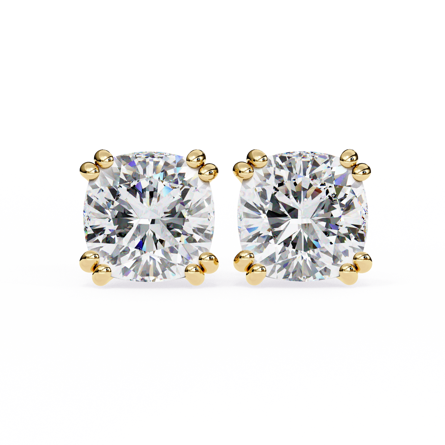 LGD Solitaire Ear Studs Cushion Square Stone (2.24ct) In 14K Gold