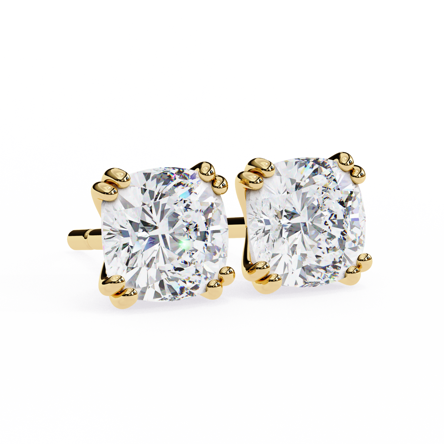 LGD Solitaire Ear Studs Cushion Square Stone (2.24ct) In 14K Gold