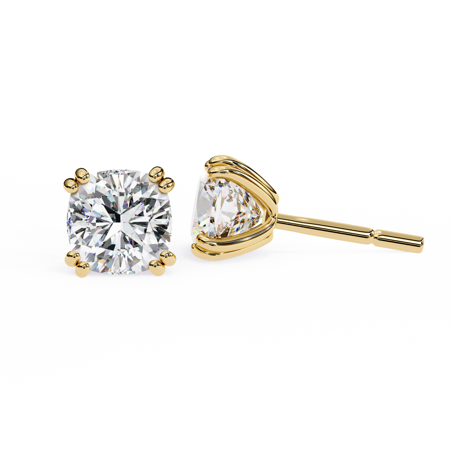 LGD Solitaire Ear Studs Cushion Square Stone (2.24ct) In 14K Gold