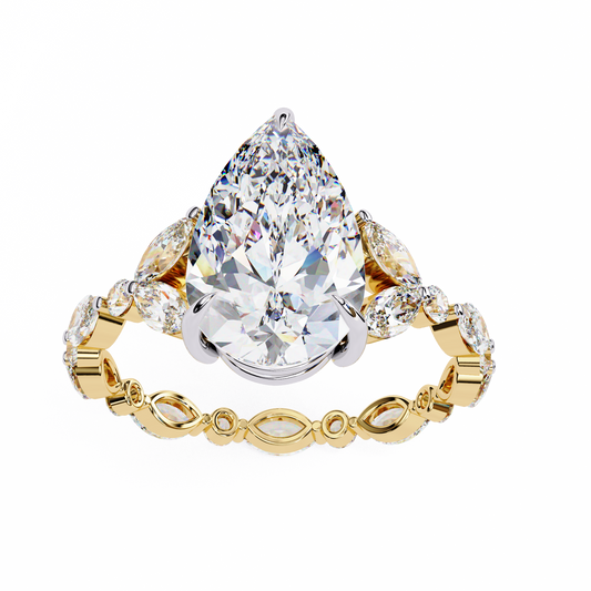 Lab Grown Diamond Solitaire Ring Pear Stone (3.97ct) In 14K Gold