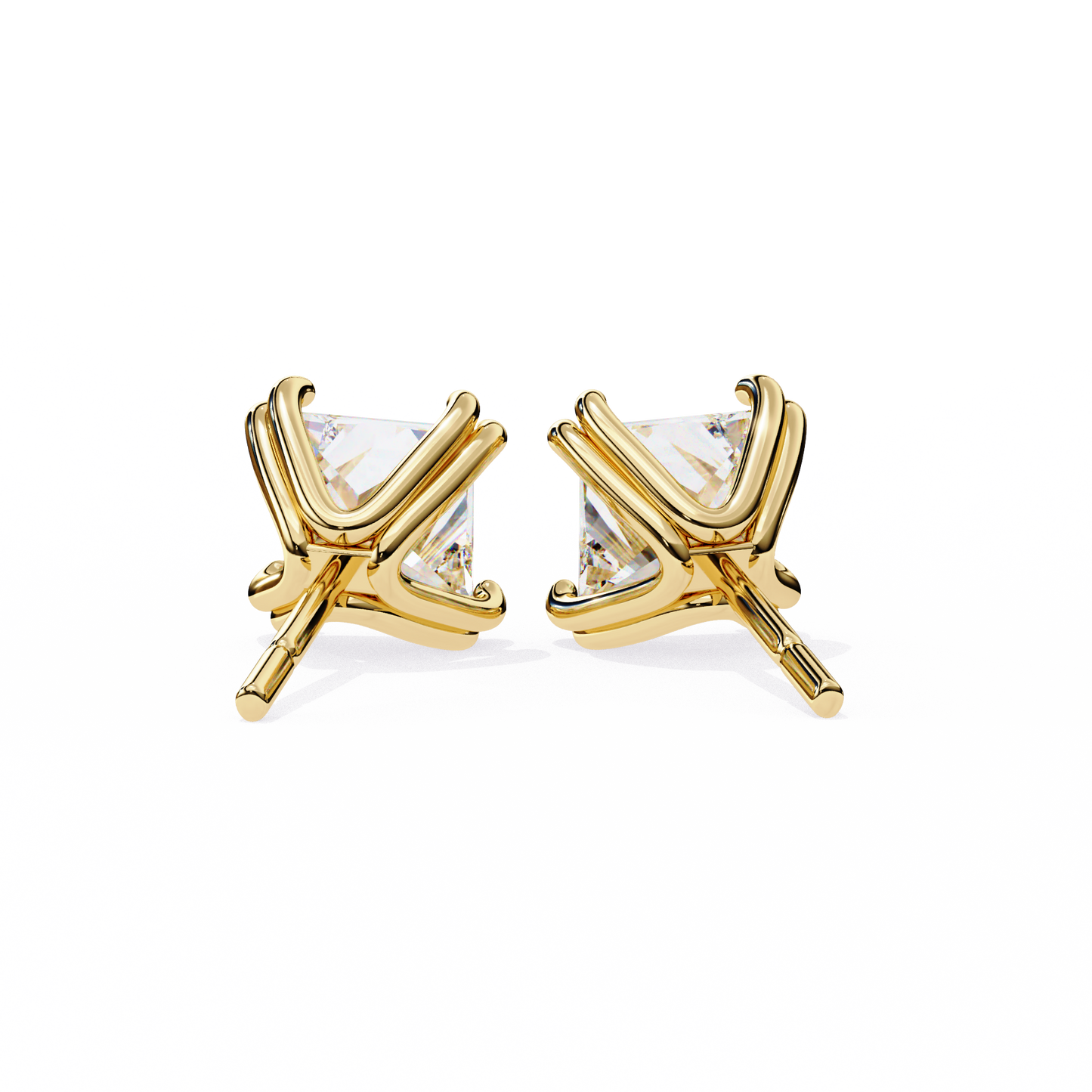 LGD Solitaire Ear Studs Princess Stone (2.4ct Pair) In 14K Gold