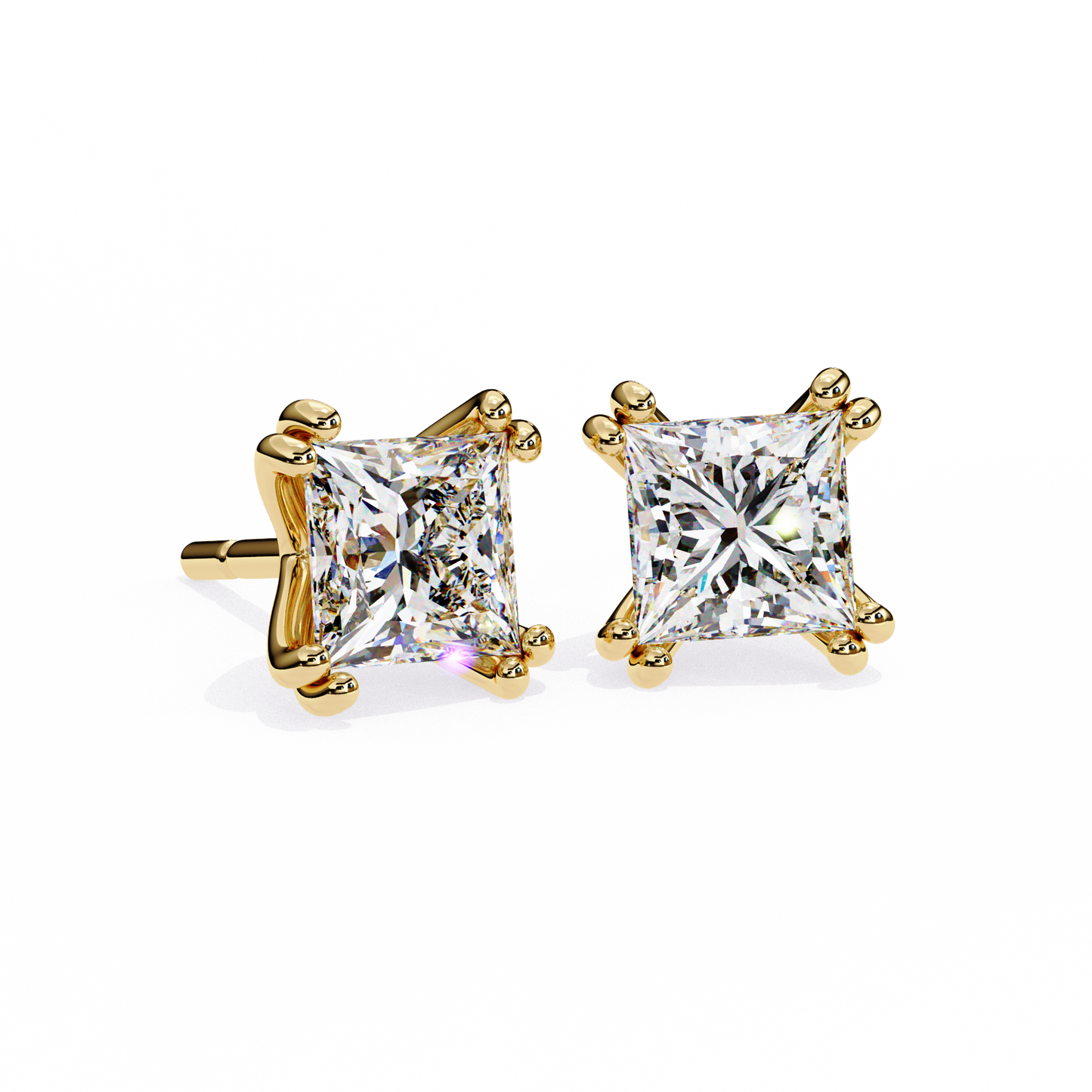 LGD Solitaire Ear Studs Princess Stone (2.4ct Pair) In 14K Gold