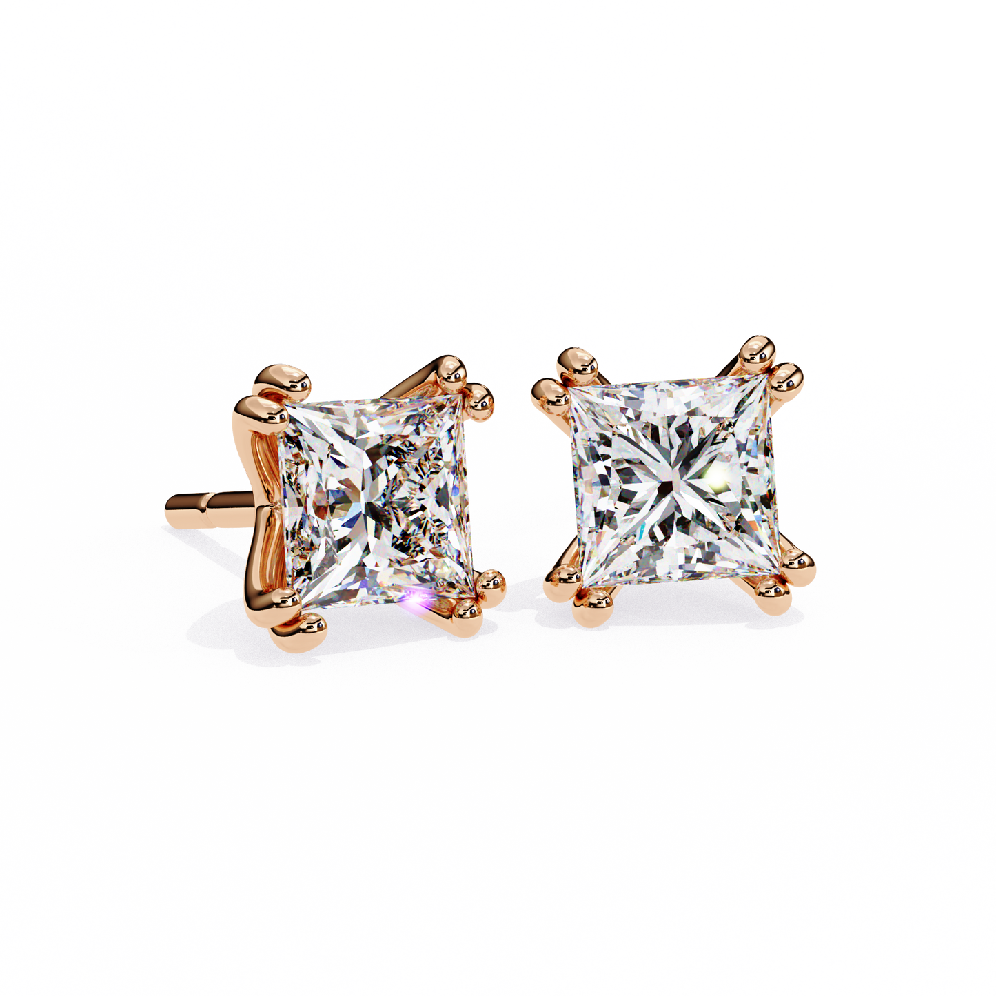 LGD Solitaire Ear Studs Princess Stone (2.4ct Pair) In 14K Gold
