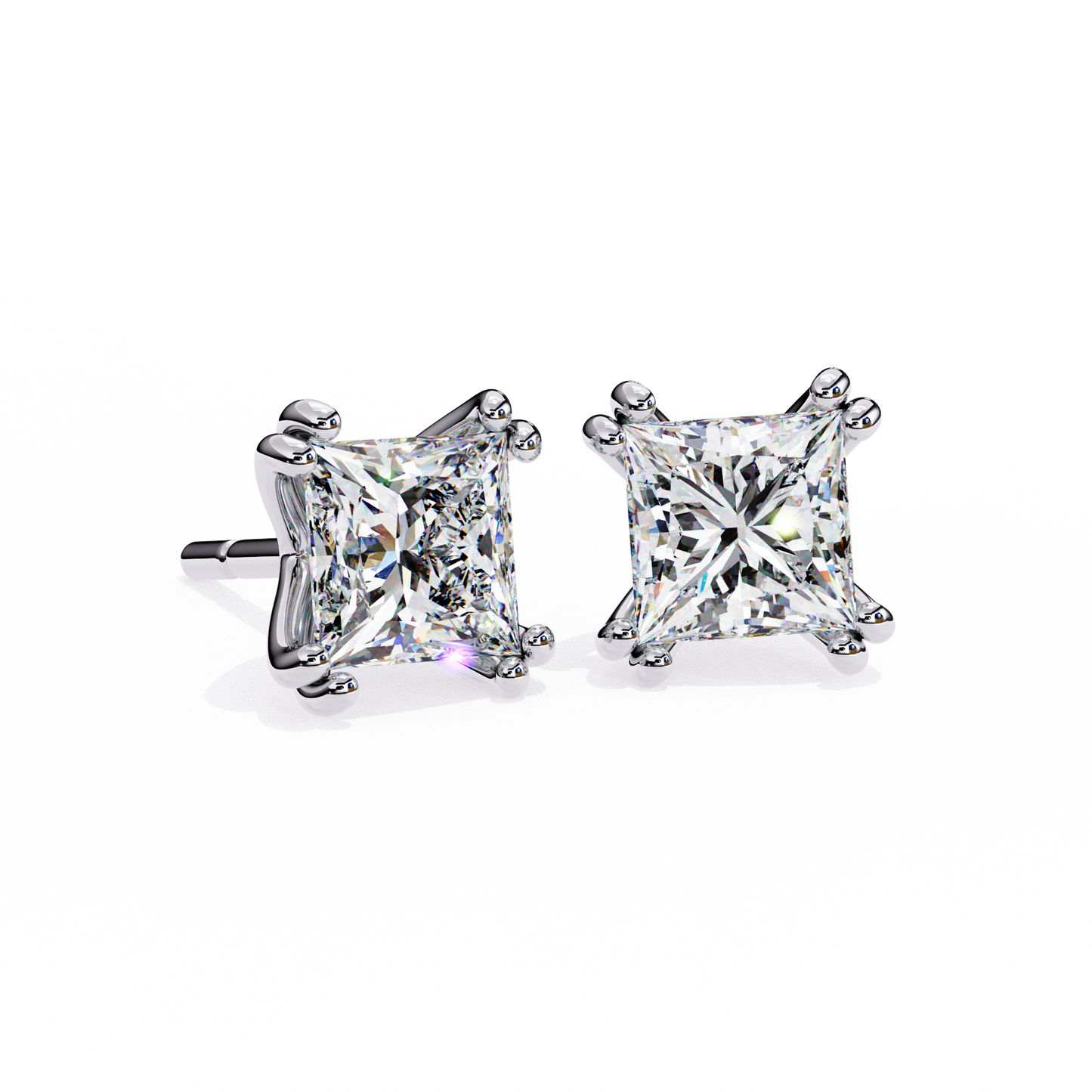 LGD Solitaire Ear Studs Princess Stone (2.4ct Pair) In 14K Gold