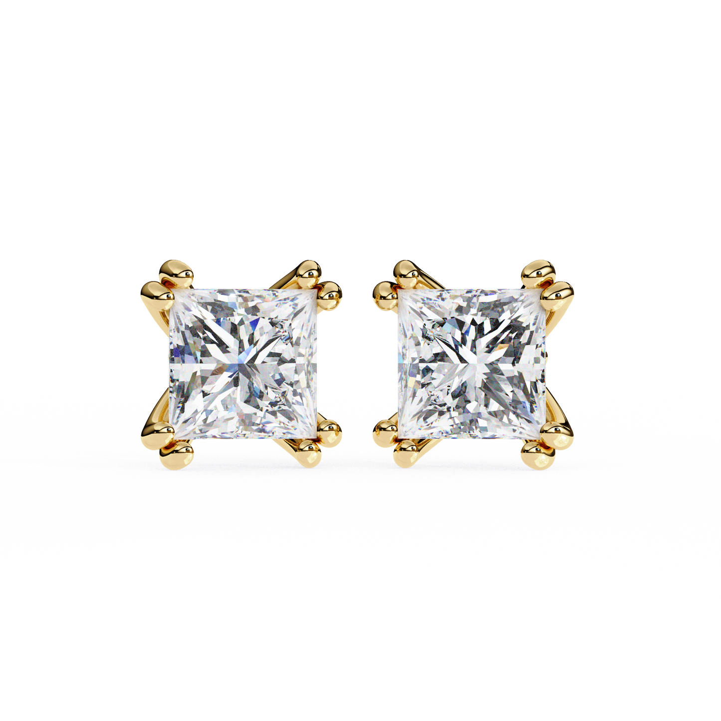 LGD Solitaire Ear Studs Princess Stone (2.4ct Pair) In 14K Gold