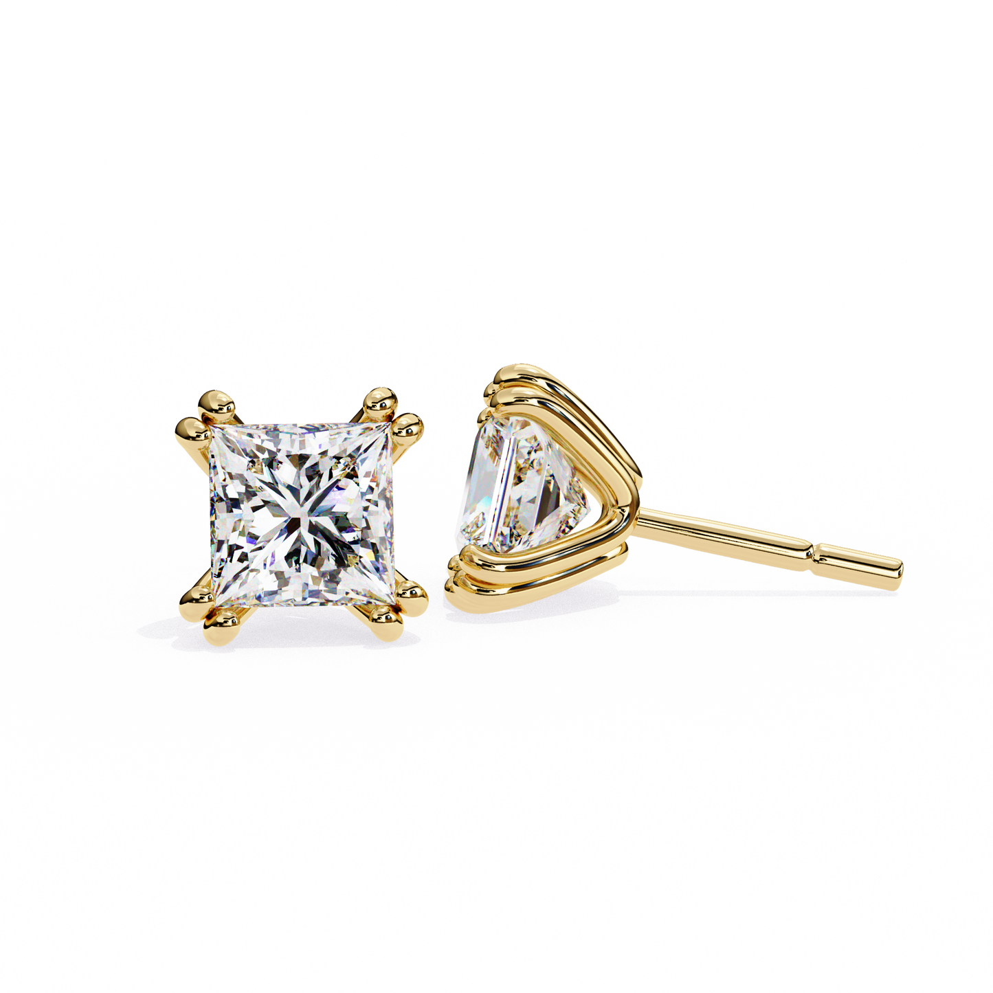 LGD Solitaire Ear Studs Princess Stone (2.4ct Pair) In 14K Gold