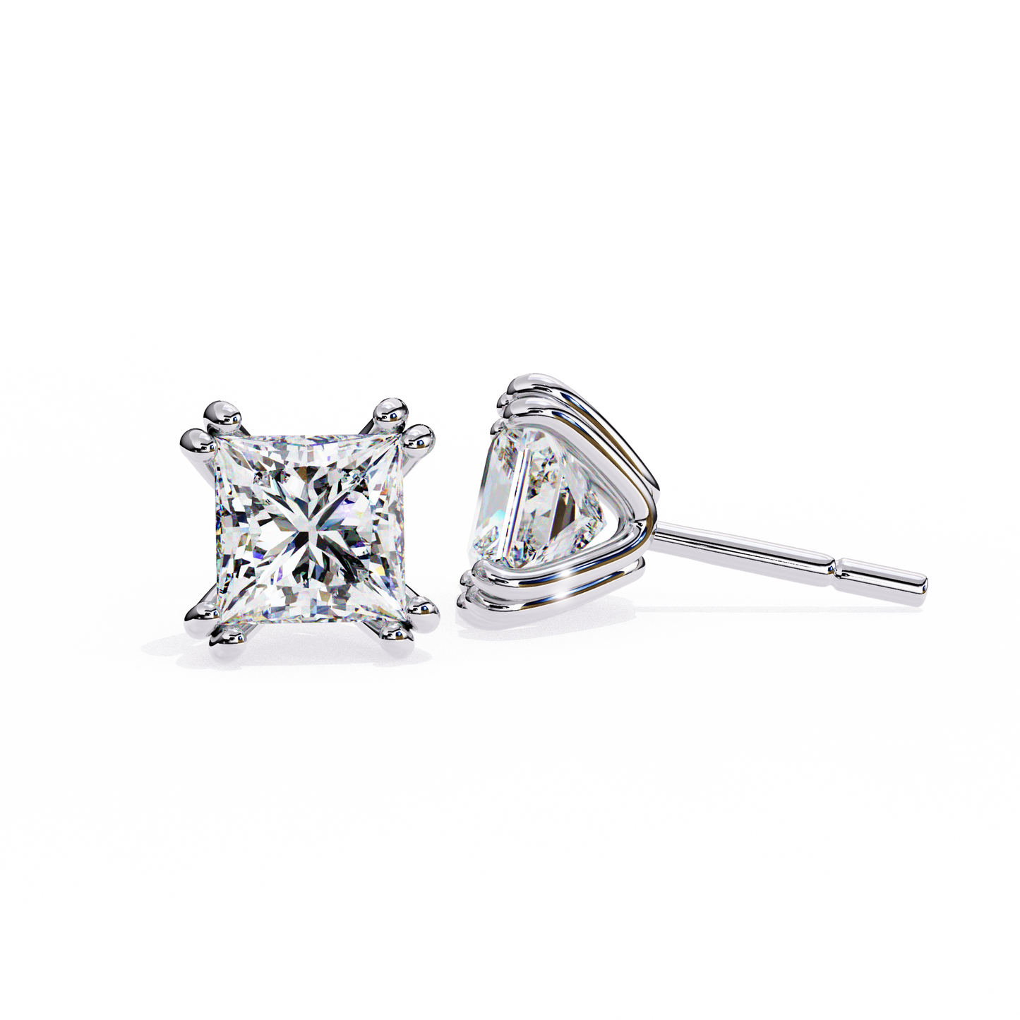 LGD Solitaire Ear Studs Princess Stone (2.4ct Pair) In 14K Gold
