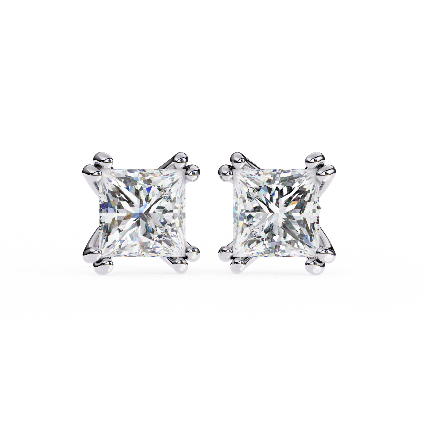 LGD Solitaire Ear Studs Princess Stone (2.4ct Pair) In 14K Gold