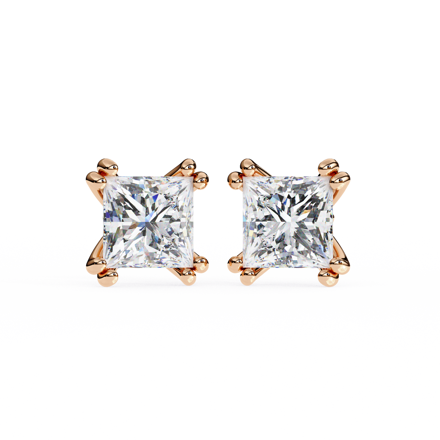 LGD Solitaire Ear Studs Princess Stone (2.4ct Pair) In 14K Gold