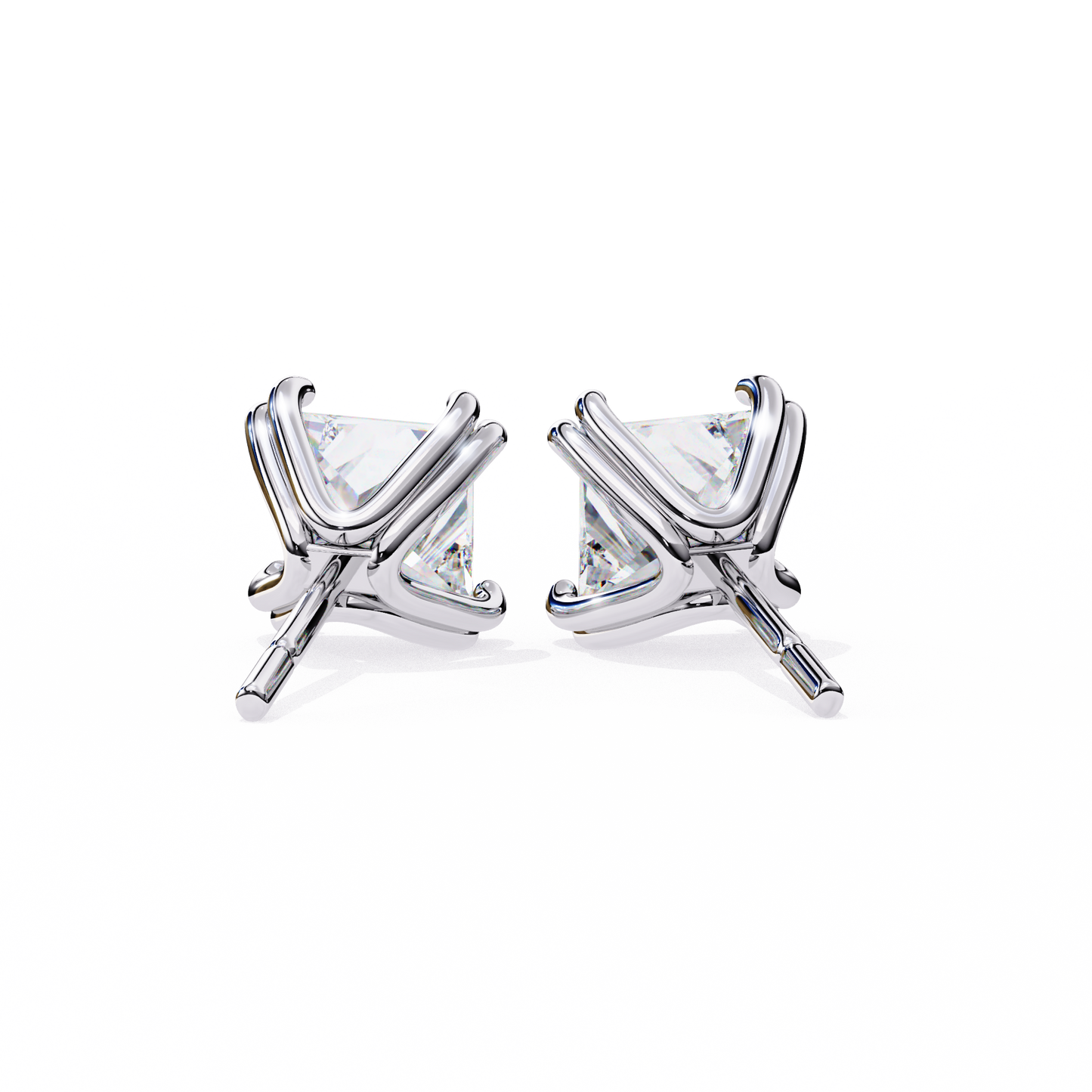 LGD Solitaire Ear Studs Princess Stone (2.4ct Pair) In 14K Gold